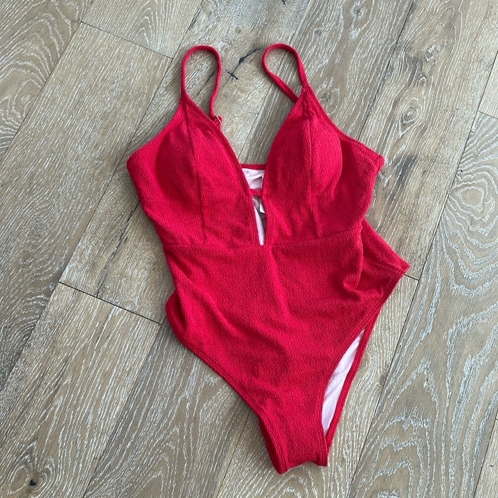 Cupshe Red Plunge V-Neck One-Piece Swimsuit